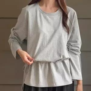 여자 스트링 리본 허리끈 빅사이즈 무채색 면 티셔츠