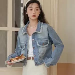 찢청 빈티지 봄가을 키작녀 크롭 연청자켓