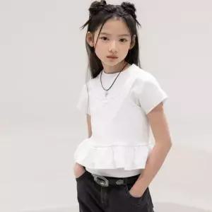 프릴 끈나시 반팔 레이어드티 키즈 여아 주니어