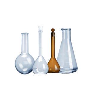 강화 유리 삼각 둥근 바닥 라운드 갈색 메스 플라스크 모음
