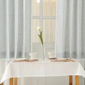 [텐바이텐]레브 체크 폼폼 암막 커튼-블루