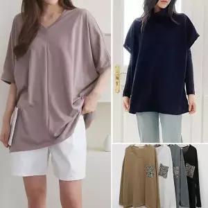 [하프클럽/]빅사이즈 폴라 조끼 긴팔 반팔 코튼 롱 브이넥 티셔츠