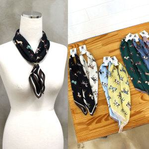 국내산 실크 터치54*54 홀스 말 여성 스카프 여자 쁘띠 머플러 봄 여름 선물용 사각 명품 땡땡 스트라이프