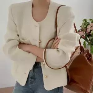 [코코블랑] [코코메이드]엔느 노카라 트위드자켓