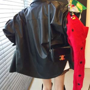 시크 루즈핏 벨트세트 카라 레더 언발 가죽 셔츠자켓