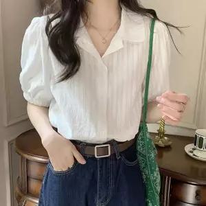 [오노마] ONM 화이트 퍼프 여성 반팔 블라우스 여름 캐주얼 에쁜 (S10376550)