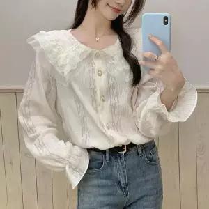 [오노마] ONM 이중 프릴 카라 레이스자수 진주버튼 블라우스 여친룩 (S11104368)