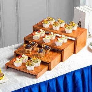 우드 디저트 접시 4단 트레이 플레이트 원목 나무 디스플레이 과일 스낵 빵 카페 테이블