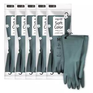 명진 고리형 소프트컬러 고무장갑 5켤레 다크그린 오버핏 주방 설거지 고리장갑