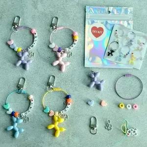 DIY 이니셜 풍선강아지 클로버 키링 만들기 세트 취미 비즈 공예 부자재 만들기 수업