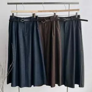 [셀러허브]여자 벨트롱치마 핀턱 가을데이트룩 롱스커트 (S19232685)