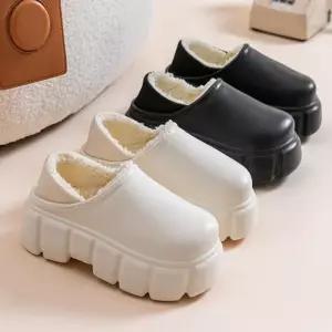 ONM 여성 통굽 슬립온 겨울 털슬리퍼 뽀글이 안감털 니트