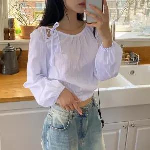 /옷자락 여자 가을 러블리 밑단 크롭 블라우스