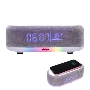 6IN1 고속 무선 충전 패브릭 디자인 무선 블루투스 스피커 시계 알람 온도 LED 무드등