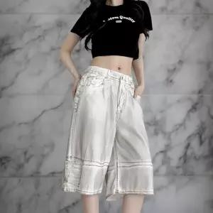 여자 화이트 카고 썸머 버뮤다 와이드 반바지