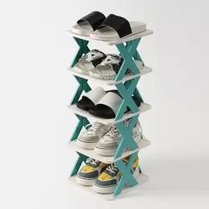 슈즈랙 5단 프리 신발정리대 블루그린 조립식 (WFHJDMV)