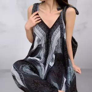 여성 어깨끈 뷔스티에 패턴 쉬폰 원피스