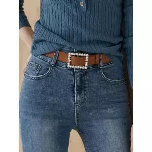 [하프클럽/반하리스]진주 큐빅 버클 페이크레더 벨트