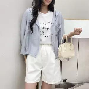 여자 오버핏 캐주얼 포켓 린넨 후드 반팔 남방