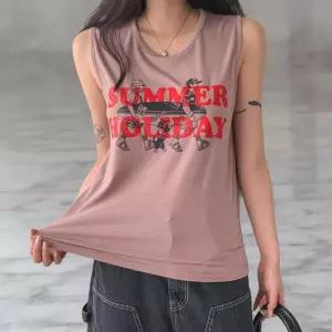 여성 일상 레이온 신축성 글씨 민소매 티셔츠