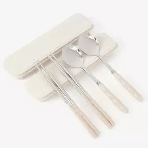 휴대용 수저세트 2p 아이보리 다회용 숟가락 케이스 (WFHH36M)