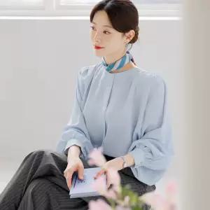 [시크라인] (~XL까지) 레이렌 셔링 퍼프소매 블라우스 가을 하객룩 오피스룩 모임룩 격식룩 빅사이즈