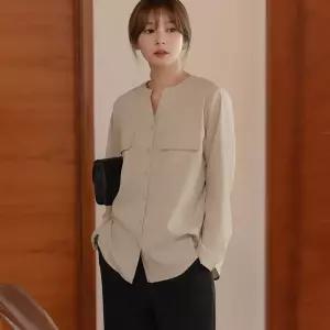 [엘리시아] 멜드 헨리넥 버튼 포켓 남방