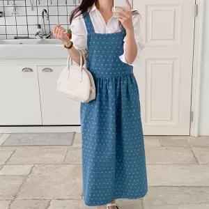 여자 청멜빵 백리스 도트 빅사이즈 밴딩 면 롱원피스