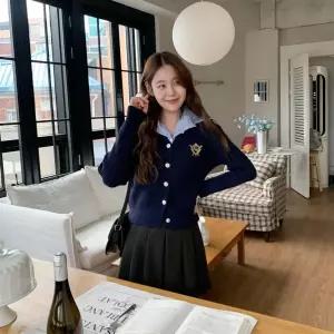 여자 캐주얼 와펜 자수 셔츠 일체형 니트 가디건