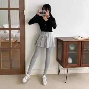 여자 캐주얼 스판 플레어 반바지 레이어드 레깅스