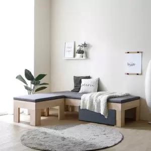 나무뜰 뮤카 하나서랍 패브릭 원목 소파베드+스툴 GM322C (착불)