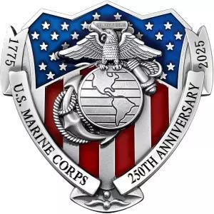 2025 해병대 250주년 기념 금속 자동차 엠블럼, US.MC 3D 방패 모양 자동차 데칼, 독수리 포함, 에나멜 미