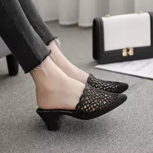 여성 발편한 슬리퍼 엣지 뮬 가벼운 미들힐 뮬슬리퍼 발편한 여름슬리퍼 미들힐 슬리퍼힐