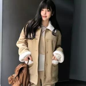 [롯데백화점]올리브데올리브 뽀글이 배색 하프 무스탕 점퍼 OM5WMB09