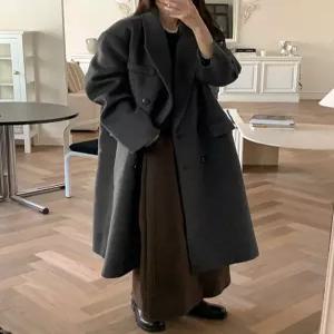 [제작] 커빈 루즈핏 더블 울 롱 코트 85412 빅사이즈 여성의류