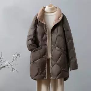 오리털 자켓 하이넥 미디코트 여성경량패딩 3D 입체퀼팅 배색 여성점퍼