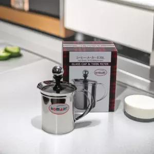 홈아트 더블망 우유거품기 350ml 메쉬망 거품통 폼메이커 라떼 바리스타 거품기 유리뚜껑