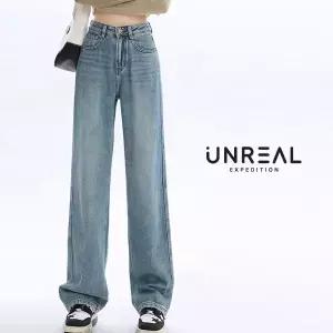 여성 하이웨스트 기모 와이드 데님팬츠 겨울 롱기장 루즈핏 통 청바지