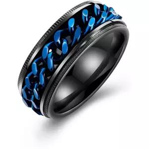 Rockyu브랜드 인기 반지 남성 스테인리스 금속 알레르기 대응 블랙 파란색 자전거 체인 키헤이 링24호 유러