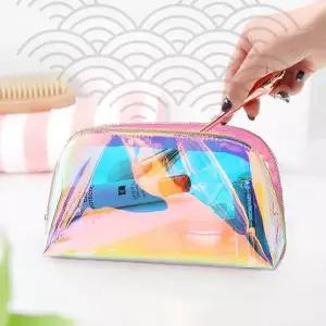 홀로그램 파우치 투명 화장품 수납 사각 미니 휴대용 세면 여행용 워터프루프 메이크업 정리 케이스