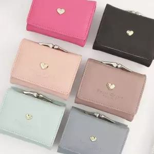 여성 큐빅 하트 반지갑 카드지갑 PU소재 똑딱이타입 귀여운 디자인 선물 답례품용
