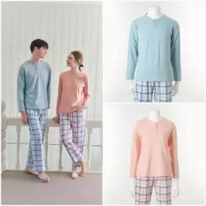 (정상)  면 스판 솔리드  파스텔톤 간절기 커플 파자마 상의 세트_S VEVA101M_VEV