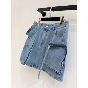 한소희청치마 가을 지퍼 흰색 데님 청치마 스커트 포켓 블루