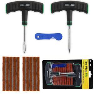 HolaKit 타이어 플러그 키트 자가 기화 플러그가 장착된 13PCS 수리 인체공학적 오버사이즈 및 고무 그립 T-핸들 도구 자동차 오토바이 ATV SUV 등을 위한 평평한 펑크