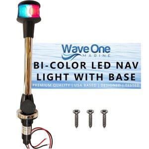 베이스에 스테인리스 플러그가 장착된 웨이브 원 마린 LED 보우 탈착식 바이컬러 내비게이션 라이트 보트 2 핀 폴 폰툰 레드 그린 1NM 가시성 12볼트 DC 이브닝 나이트 방수 12