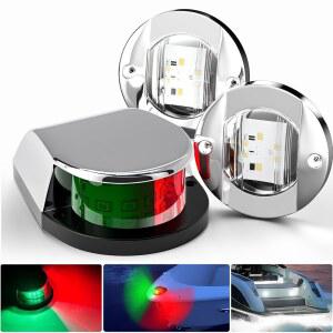 PSEQT 보트 내비게이션 라이트 LED 방수 마린 보우 스턴 사이드 인테리어 데크 트랜섬 폰툰 낚시용 소형 베이스 요트 카약용 크롬 베젤 포함 1Pcs 빨간색 및 녹색 2Pcs 흰색