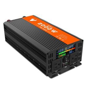 2000와트 파워 인버터 자동차/야외 12V DC-110V AC 컨버터 LED 디스플레이 듀얼 콘센트 USB 포트 스마트 팬 케이블 포함 RV 실외 캠핑 보트 비상 시 적합