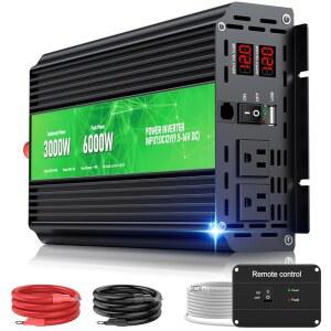 3000W 파워 인버터 피크 6000W 12V DC-AC 110V 120V 2AC 콘센트 및 2.4USB 포트가 있는 원격 제어 전력 변환기용 LCD 디스플레이 야외 활동 비상 차량 트럭 RV 태양광 시스템