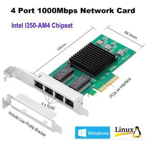 인텔 I350-AM4 칩 4 포트 PCI-e x4 기가비트 이더넷 네트워크 카드 쿼드 RJ45 서버 데스크탑 PC용 내부 NIC