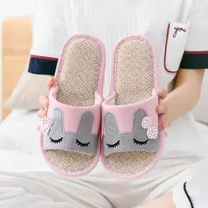 1+1이벤트 리본 토끼 남녀 여름 실내 슬리퍼 린넨 실 (WFJ5AVD)